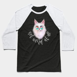 White Maine Coon Cat with Different-Colored Eyes and Calligraphy Baseball T-Shirt